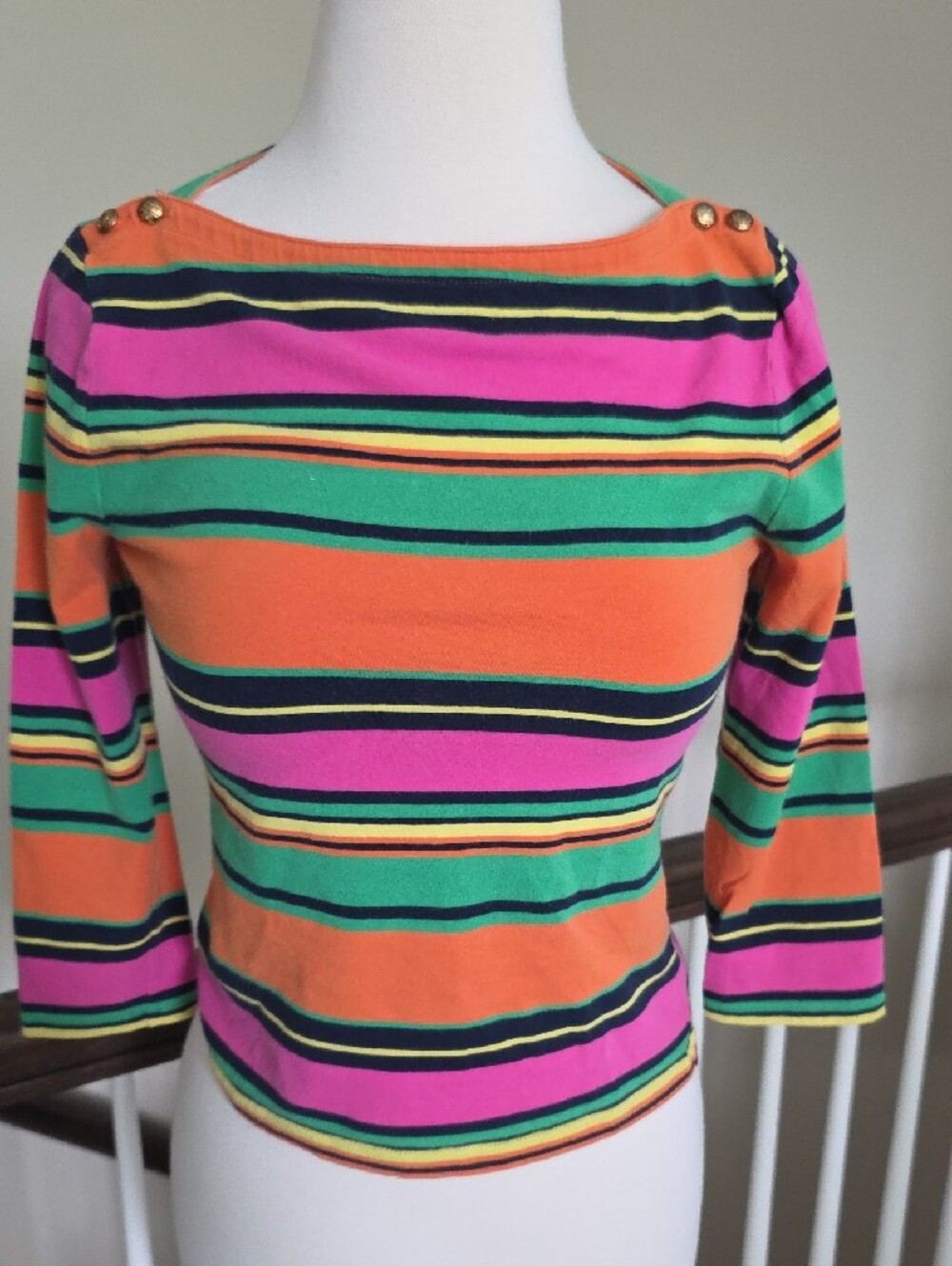 Ralph Lauren Striped Crop Top in Orange, Pink & Green